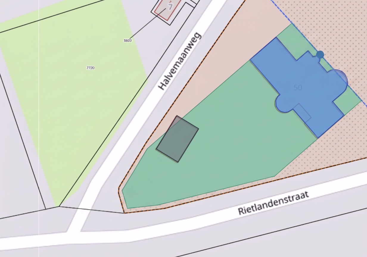 Zonder Vergunnex: de kale perceelkaart zonder maten of berekeningen, je moet het zelf uitzoeken.